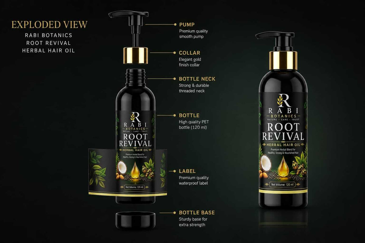 Rabi Botanics Hair Oil for Dandruff Control - 100% Pure Rosemary and Black Seed Blend